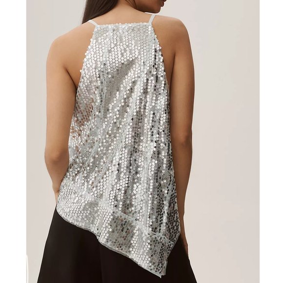 By Anthropologie Sequin Halter Tank Light Blue Silver - Small - Picture 6 of 12